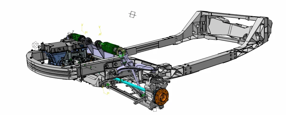 Aptera front subframe, inboard drivetrain, and redesigned suspension architecture CAD