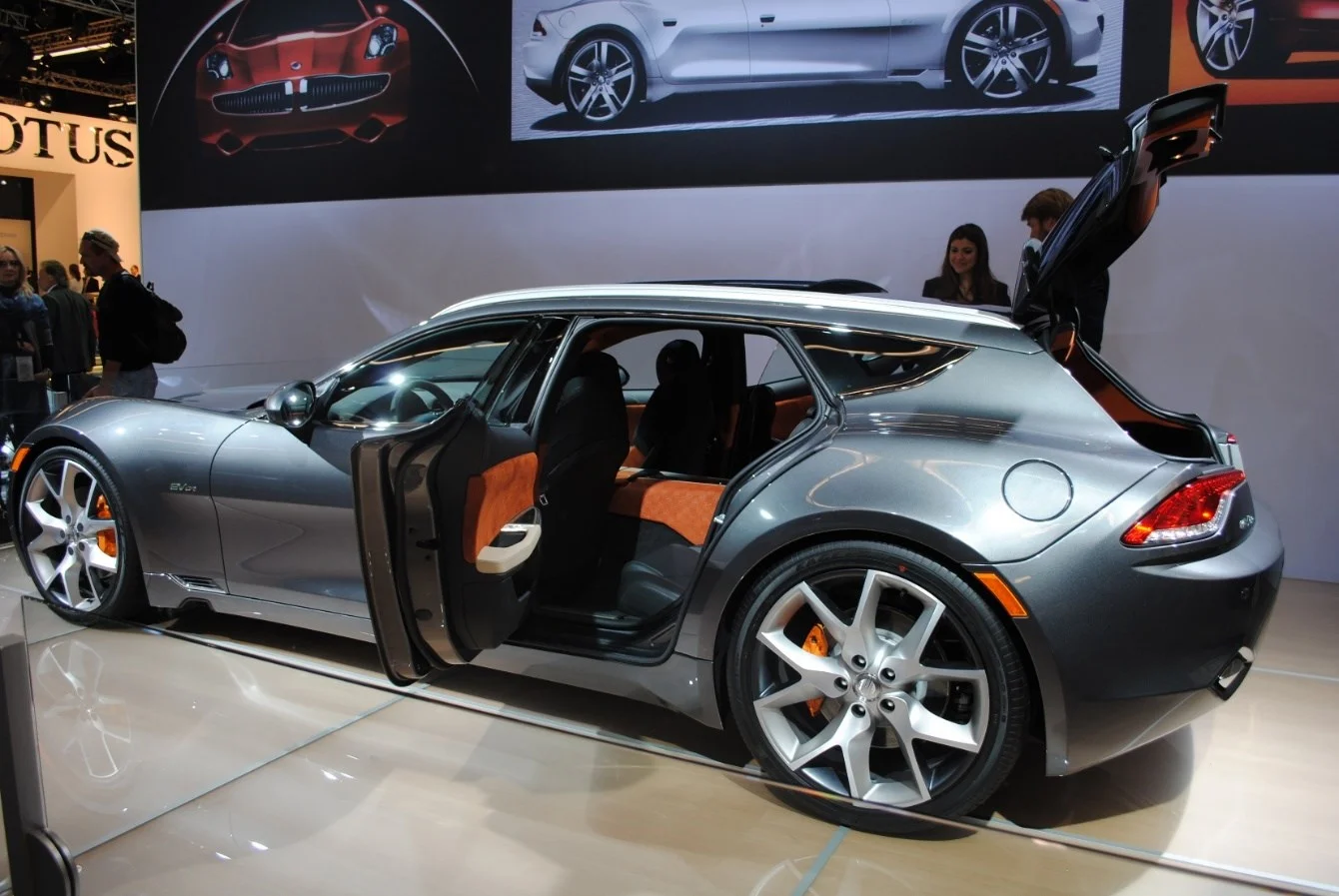 Fisker Surf shooting brake show car displayed under auto show lighting