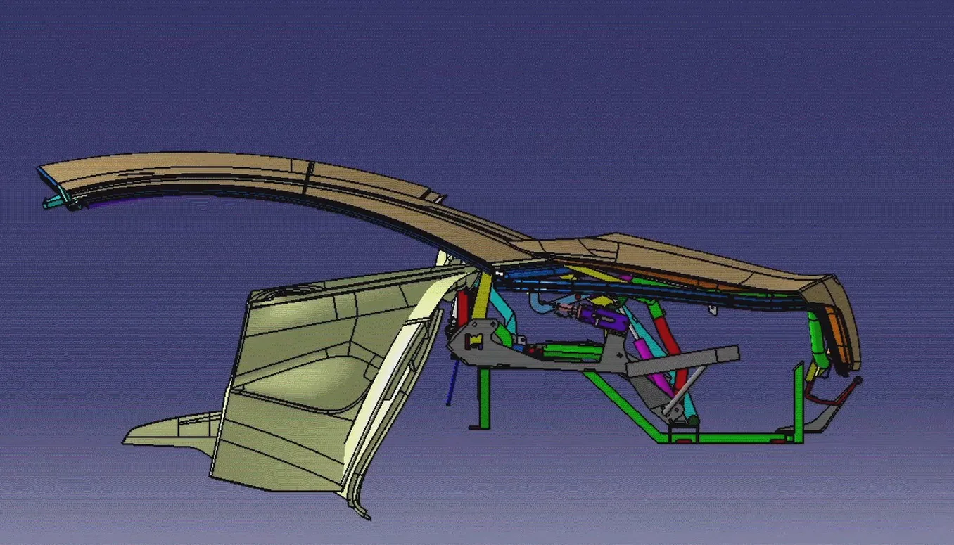 Fisker Sunset retractable hardtop CAD frame 2 of 13: rear decklid initiating release