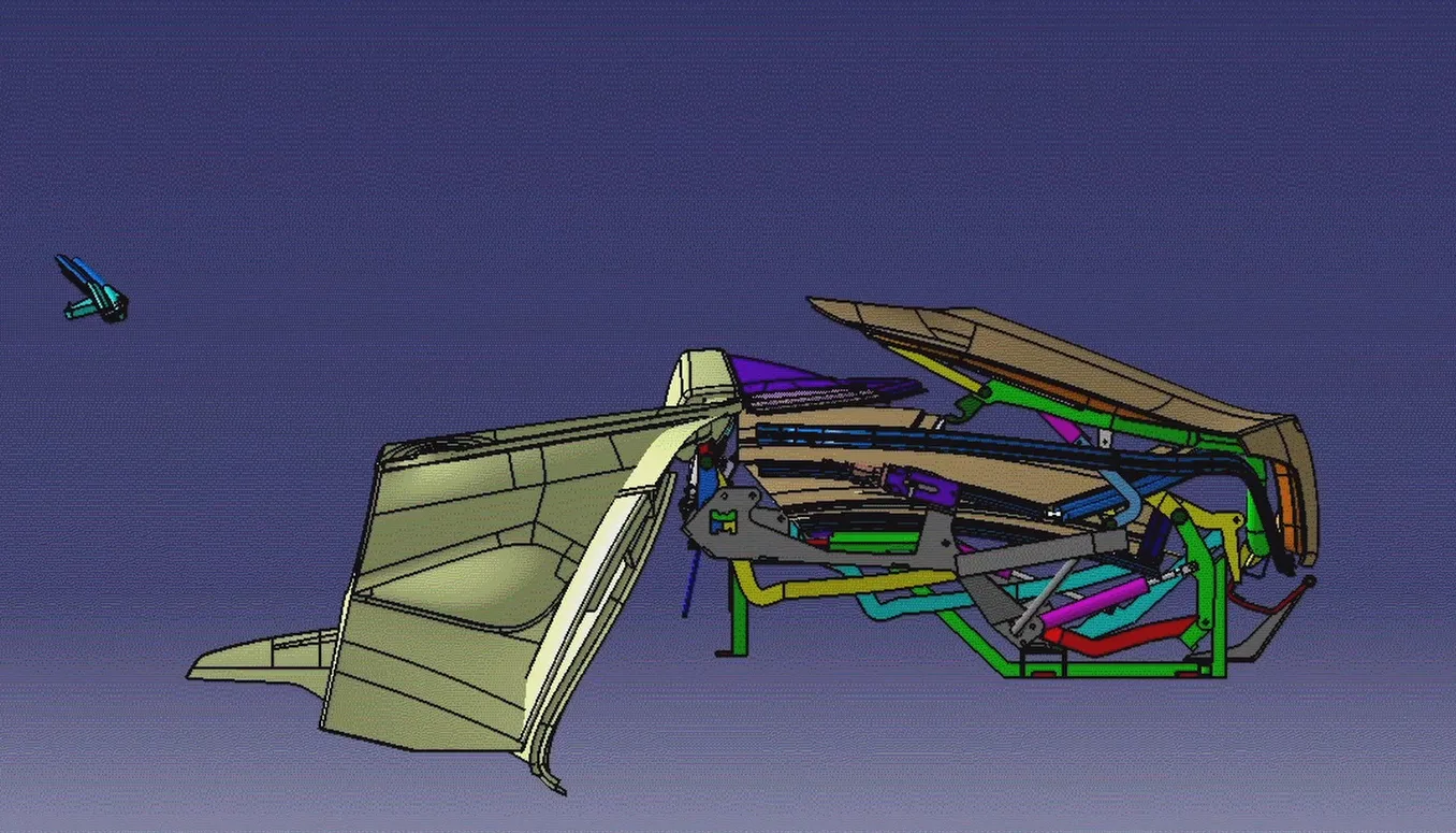 Fisker Sunset retractable hardtop CAD frame 12 of 13: decklid closing over stowed roof