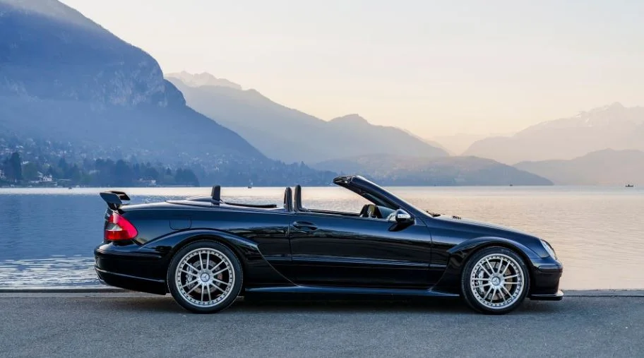 Mercedes-Benz CLK Convertible in motion with open soft-top roof