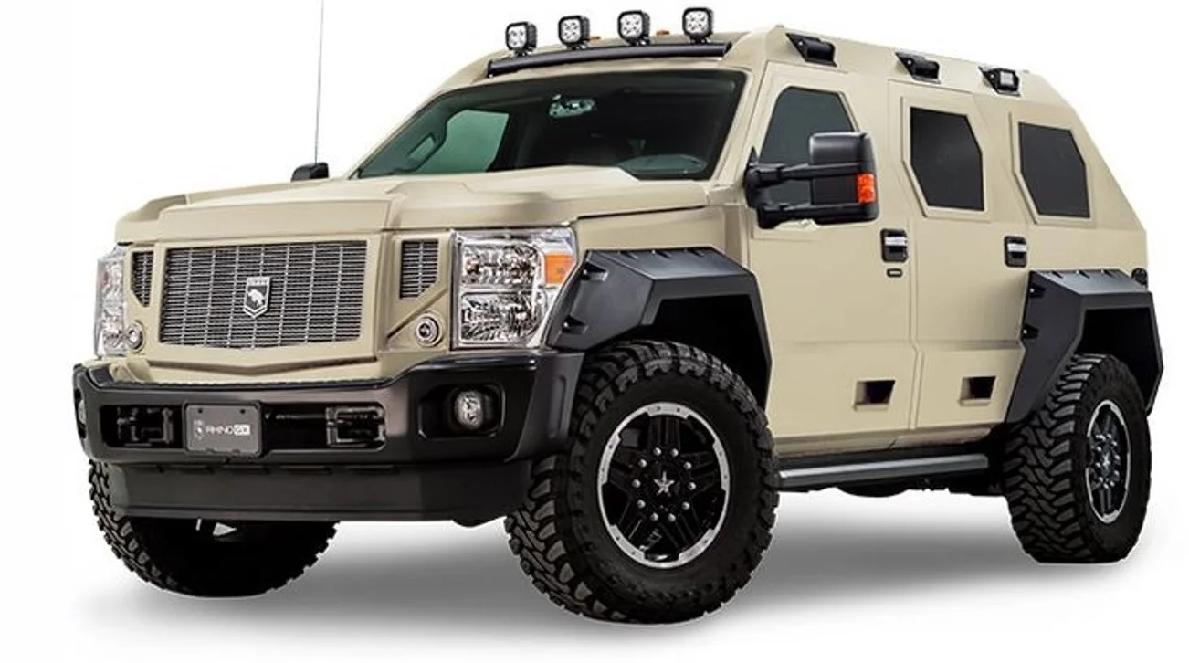 Finished USSV G. Patton armored-style SUV three-quarter front view