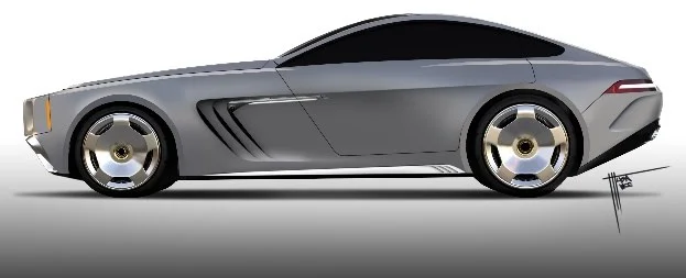 Design proportion sketch of the WILL.I.AMG coupe silhouette