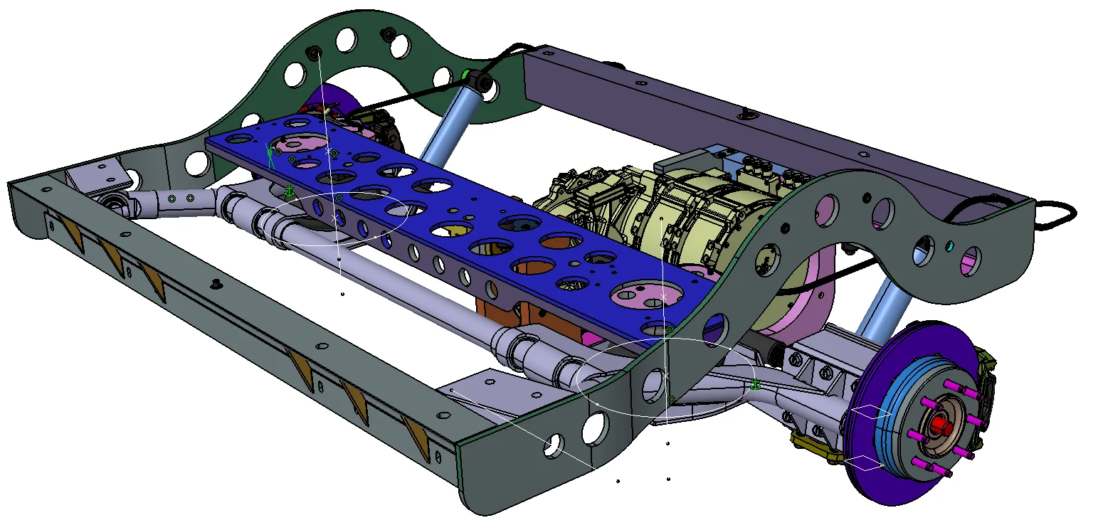 Workhorse electric truck front subframe, control arms, steering rack, and braking assembly CAD